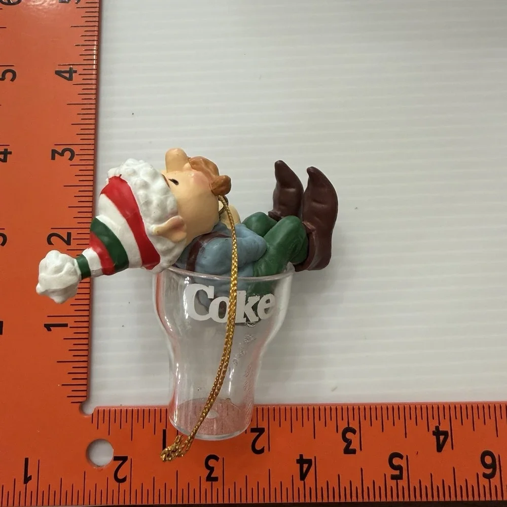 Vintage 90s Coca Cola Elf In Coke Glass Christmas Ornament Holiday Soda